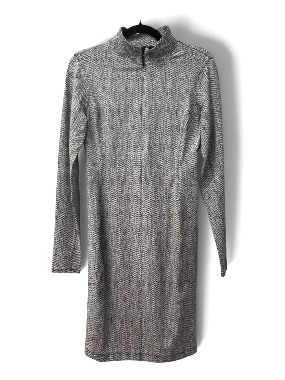 NWOT Athleta Delancey Textured Herringbone Half Zip Dress Black White Med 882065